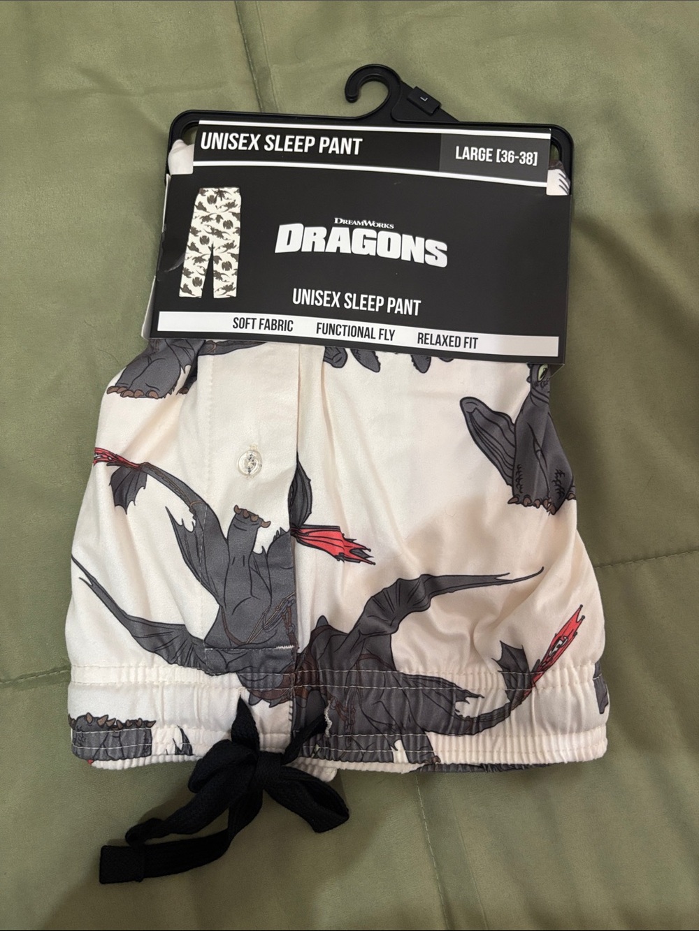 DreamWorks White Sleep Pants with Black & Red Dragon Motif